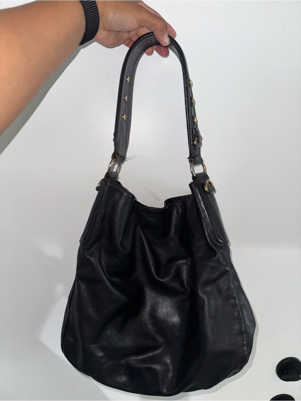 Ellen Tracy Black Leather Hobo with Gold Hardware